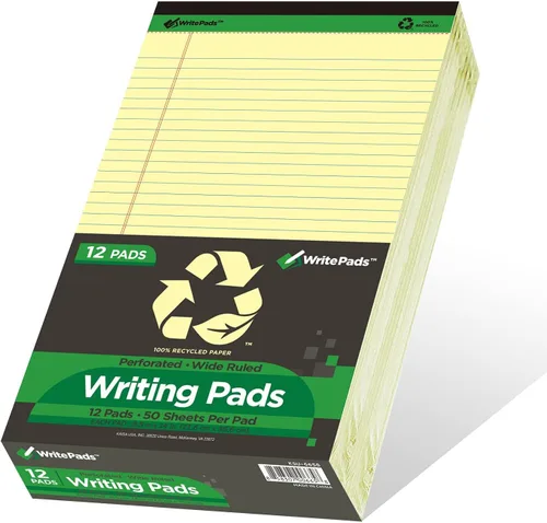 Vista 15 de KAISA Blocs de notas de tamaño legal amarillos 12blocs, hojas en papel reciclado de 5 x 8 pulgadas, con líneas estrechas, papel rayado pequeño