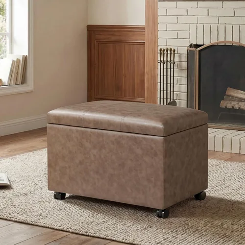 Vista 14 de Joveco Banco Otomán de Almacenamiento de Cuero de 24", Taburete de Reposapiés Rectangular para Sala de Estar, Dormitorio, Entrada, Mesa de Café