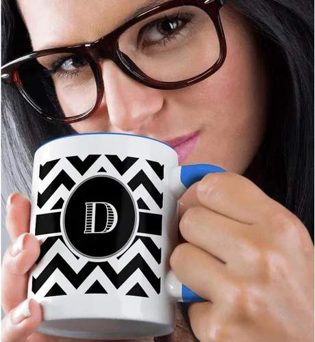 Vista 2 de 3dRose Chevron Monogram inicial D taza, 11 onzas, negro/blanco/azul