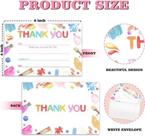 Vista 3 de Tarjetas de agradecimiento en blanco para decoración de fiestas de cumpleaños, notas de agradecimiento para niños o niñas, 20 tarjetas con 20 sobres