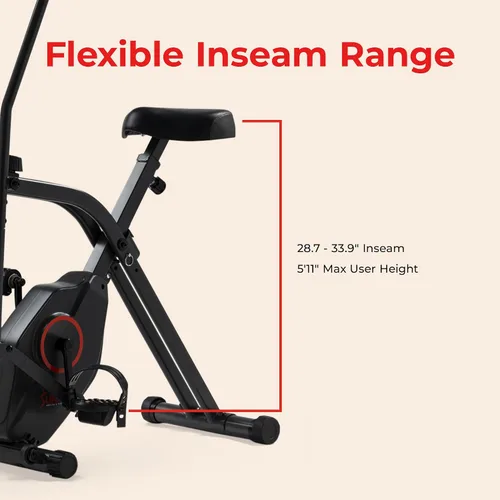 Vista 5 de Sunny Health & Fitness Smart Folding X-Bike, Portable Compact Exercise Bike for Indoor Cycling Workout, Home Cardio Training Machine, Free SunnyFit