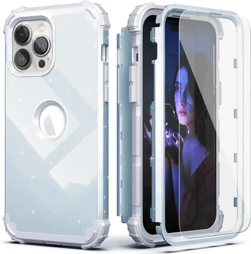 Vista 12 de IDweel - Funda para iPhone 15 Pro Max con protector de pantalla de vidrio templado, 3 en 1, a prueba de golpes, delgada, híbrida, resistente