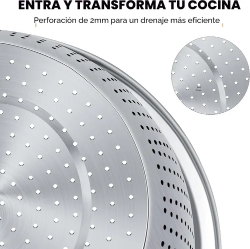 Vista 2 de Colador de acero inoxidable 304 de 3 cuartos con tazones para mezclar, colador para alimentos de cocina para lavar verduras, frutas, arroz, apto