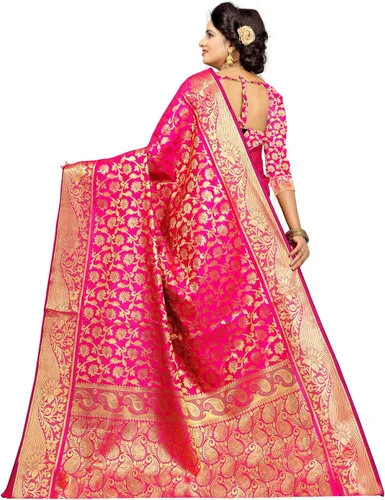Vista 5 de EK-PAL Present Banarasi - Sari de seda para mujer con blusa sin costura.