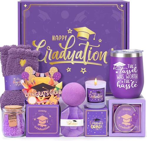 Vista 9 de Regalos de graduación 2025, regalos de felicitación para ella con vaso de vino de 12 OZ, vela, marcos, llavero, regalos de graduación universitaria