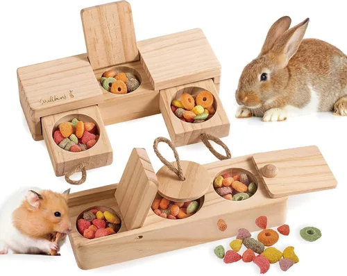 Vista 10 de SoulThink® Juguetes Interactivos Avanzados de Madera para Conejos Mascotas - Juguetes Masticables Olfatea y Come para Golosinas de Conejo, Adecuados