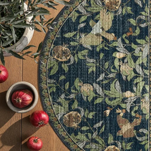 Vista 2 de jinchan Alfombra de entrada lavable vintage floral de medio círculo de 2 x Eden Azul/Verde