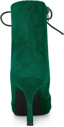 Vista 4 de Allegra K Botines de tacón de aguja con cordones y cremallera lateral para mujer