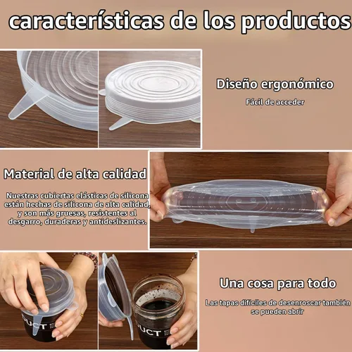 Vista 4 de Tapas elásticas de silicona, 6 piezas, 2.56 pulgadas