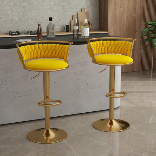 Vista 16 de Juego de 2 taburetes de bar giratorios de 360°, silla de bar de terciopelo ajustable a altura de mostrador moderna, taburete de metal plateado