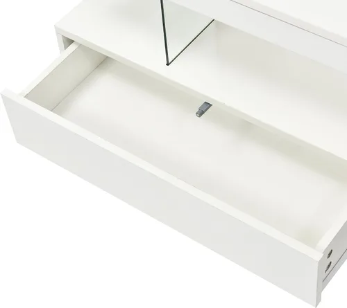 Vista 7 de Mesa de centro LED con 2 cajones de almacenamiento y estante de exhibición, mesa de cóctel central moderna de 51.2 pulgadas de largo para sala
