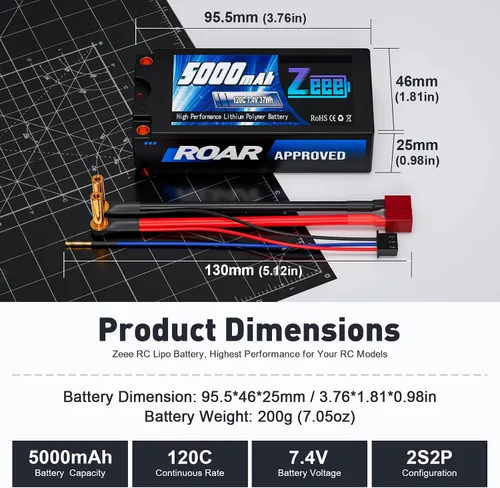 Vista 2 de Zeee 2S Shorty Lipo Batería 5000mAh 7.4V 120C con 0.197 in Bullet a T Plug