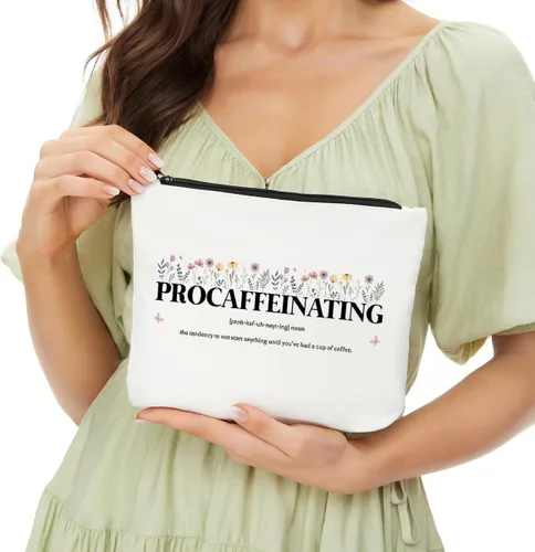 Vista 3 de JIUWEIHU Procaffeinating Definition - Bolsa de cosméticos, regalos divertidos, bolsa de maquillaje, ideas de regalo para amantes del café