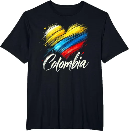 Vista 40 de Camiseta de orgullo colombiano con corazón de la bandera de Colombia