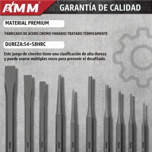 Vista 5 de AMM - Juego de cinceles de perforación de alta resistencia, 16 piezas, Cr-V para metal y madera automotriz
