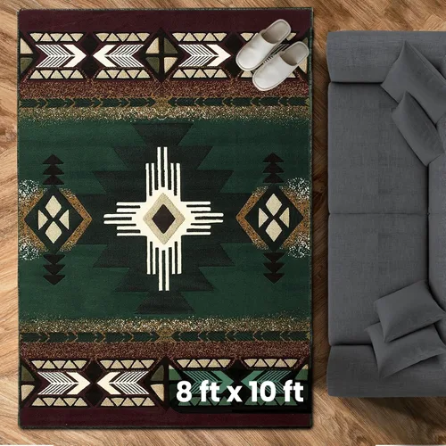 Vista 92 de YHSF South West - alfombra estilo nativo americano del suroeste C318 - fácil de limpiar, gruesa, suave, duradera, alfombra inspirada en tribus