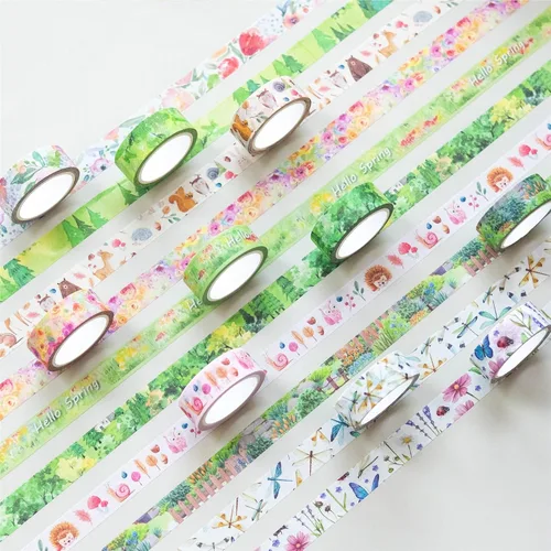 Vista 3 de YUBBAEX 10 Rollos Juego de Cinta Washi de Cuatro Estaciones Hierba Verde y Flores Cintas Decorativas de Enmascarar (Primavera)