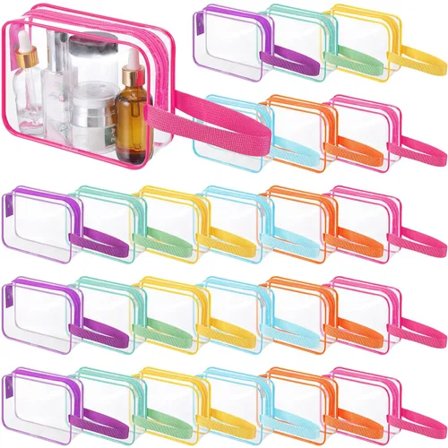 Vista 14 de Silkfly Clear Toiletry Bag PVC Travel Cosmetic Bag with Handle Strap Makeup Pouch with Zipper Summer Vacation Salon Graduation Gift End of the Year
