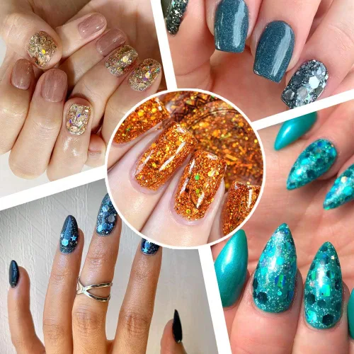 Vista 6 de Estanoite - Purpurina gruesa holográfica con lentejuelas, 12 colores mezclados, cosméticos para cara, cuerpo, ojos, cabello, uñas, arte, brillo