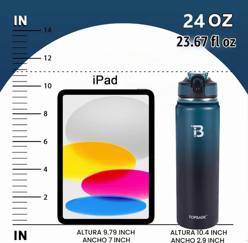 Vista 4 de TOPBADE Botella de agua aislada de 32 onzas con tapa de pajita, tapa de boquilla y mango de paracord, botella de agua de acero inoxidable de boca