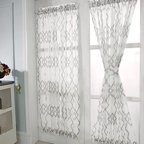 Vista 14 de NAPEARL Cortinas para puerta francesa, patrones geométricos, luz lateral para puerta delantera, lino sintético semitransparente con bolsillo Beige
