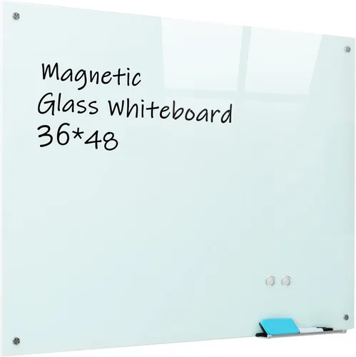 Vista 8 de Pizarra blanca magnética de cristal, 24 x 36 pulgadas, sin marco, pizarra blanca de borrado en seco, superficie montada en la pared para oficina