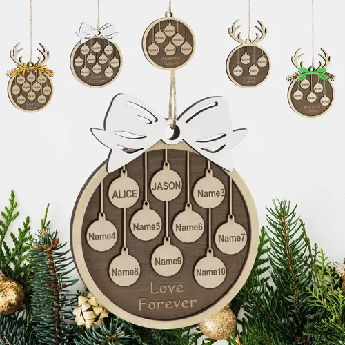 Vista 10 de Adornos de Navidad personalizados familiares de 1, 2, 3, 4, 5, 6, 7, 8, 9, 10, adornos de madera personalizados, decoraciones de Navidad, regalos