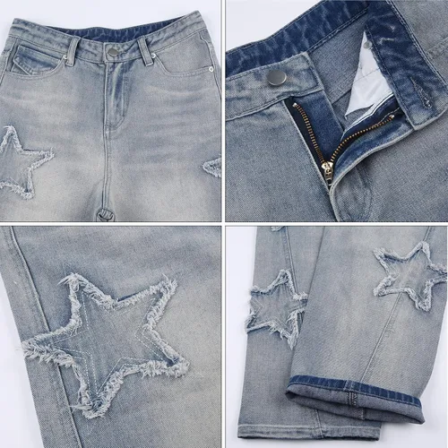 Vista 5 de Kisswow Y2k Emo Star Cargo Jeans para mujer lindos jeans para adolescentes