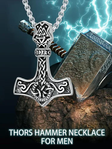 Vista 6 de Swordgod Thor Hammer Mjolnir Necklace for Men Women 925 Sterling Silver Viking Raven Odin Valknut Thor's Hammer Pendant Necklaces Norse Pagan Viking
