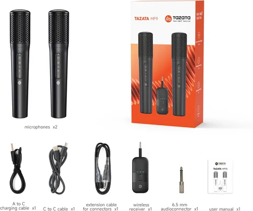 Vista 9 de TAZATA Sistema de micrófonos inalámbricos, micrófono de mano dual con receptor recargable, para karaoke, discurso, boda, iglesia, sistema de PA