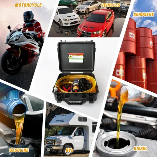 Vista 9 de Juego de bomba de transferencia de combustible de 12 V, bomba de transferencia de gasolina de 75 W que mueve 110 galones de gas por hora, con tubo