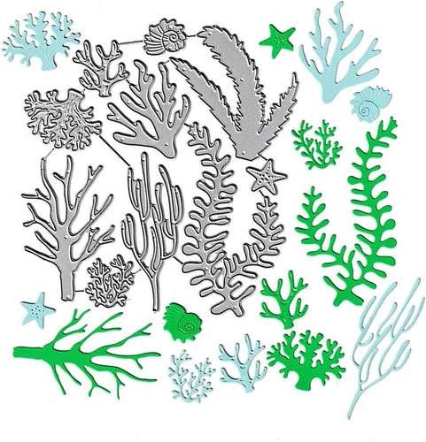 Vista 4 de Troqueles de corte de coral de algas marinas, caracolas de estrella de mar de mar, plantillas de metal en relieve para tarjetas de álbumes