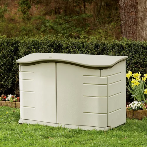 Vista 2 de Rubbermaid Pequeño cobertizo de almacenamiento horizontal de resina para exteriores con suelo (4.5 x 3 pies), resistente a la intemperie