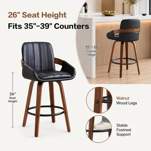 Vista 4 de VipDesk - Taburetes de bar giratorios, taburetes de bar de 26" de altura de mostrador con respaldo y brazos, sillas de bar tapizadas modernas