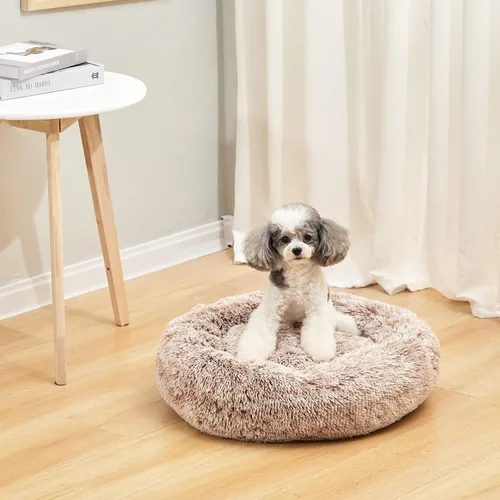 Vista 2 de Bedfolks Cama calmante en forma de dona, camas redondas y esponjosas de 23 pulgadas para perros pequeños, lavable a máquina, antiansiedad, cama