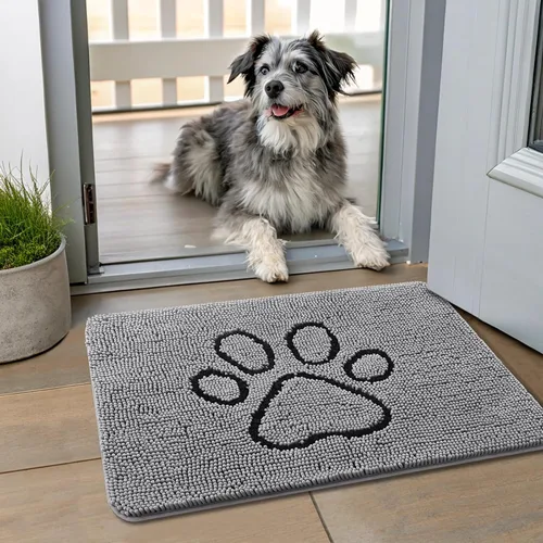 Vista 227 de Smiry Tapete para puerta de perro para patas fangosas, absorbente y Gris y negro