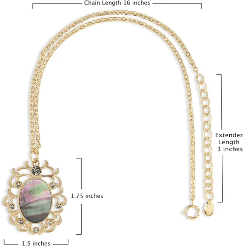 Vista 2 de KA-TAL' Collar con colgante vintage de nácar negro chapado en oro de 14 quilates con cristales de diamantes negros simulados y cadena de 16 pulgadas