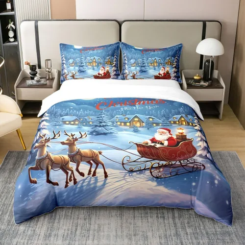 Vista 15 de Erosebridal Funda de edredón de Navidad 100% algodón, ropa de cama de ciervos de Navidad de dibujos animados para niños y niñas, campanas de copo