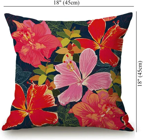 Vista 61 de Solekla Funda de almohada cuadrada de lino y algodón con flores blancas y negras, funda de cojín decorativa para sofá de 18 x 18 pulgadas Sl157