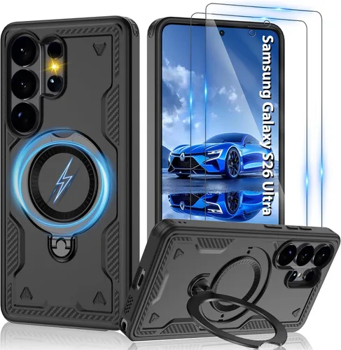 Vista 122 de Gritup fro Funda para Google Pixel 9A, funda protectora magnética de grado militar compatible con Mag-Safe, 2 protectores de pantalla HD, soporte