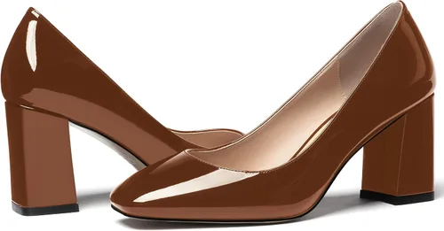 Vista 6 de WAYDERNS Zapatos de tacón alto con punta cuadrada sólida para mujer, de 3 pulgadas