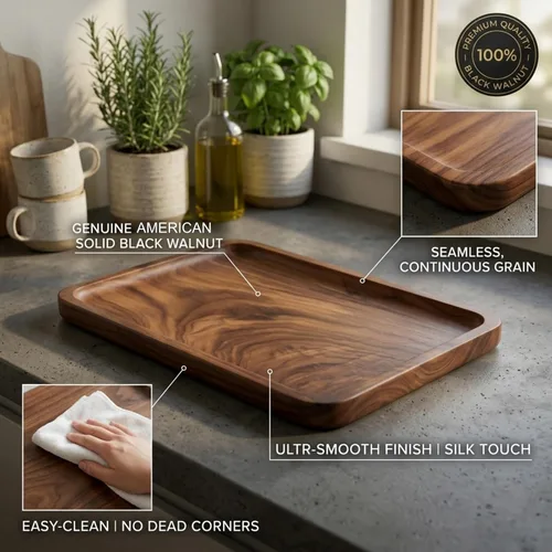 Vista 2 de Bamber Bandeja de Servir de Madera Decorativa de Café y Té Plato de Nogal Negro 15.3 x 11.4 Pulgadas
