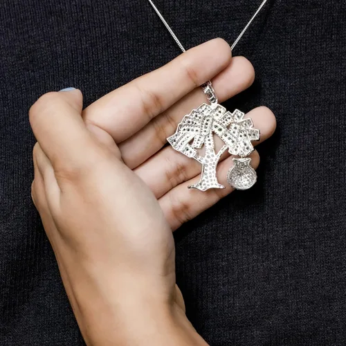 Vista 8 de Octa Pearl - Colgante de circonita cúbica blanca y verde de 3.16 quilates hecho a mano para el árbol del dinero, para mujeres u hombres en plata