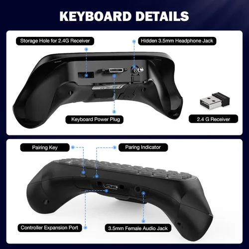 Vista 8 de MoKo RGB Backlight Keyboard for Xbox One Controller, Xbox Series XS, Wireless Chatpad Keypad w 2.4G Receiver, Xbox Accessories for Xbox One SElite
