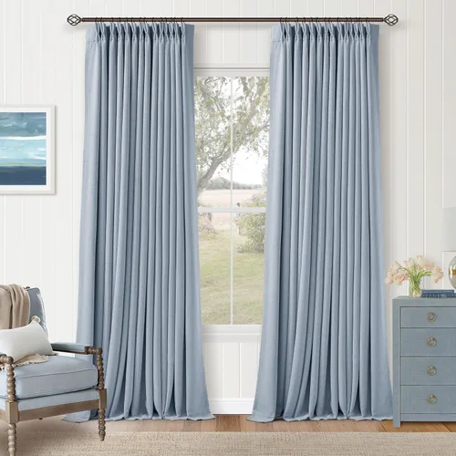 Vista 147 de Juego de 2 paneles de cortinas plisadas negras de 80 pulgadas para sala de estar, cortinas plisadas de lino con forro de 80 pulgadas de largo, 100%