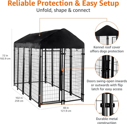 Vista 3 de Amazon Basics - Perrera rectangular soldada de alambre seguro para exteriores, para gatos, perros grandes, negro, 102 x 48 x 72 pulgadas