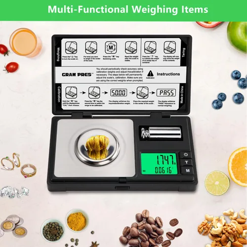 Vista 6 de GRAM PRES Escala de miligramo de alta precisión, 50g/0.001g, báscula digital mini de bolsillo, báscula de mg para pesar polvos, joyas, medicina