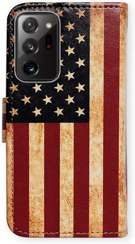 Vista 8 de Bcov Funda para Galaxy Note 20 Ultra 5G, Retro Bandera Americana Multifunción Billetera Funda de cuero con múltiples ranuras para tarjetas Correa