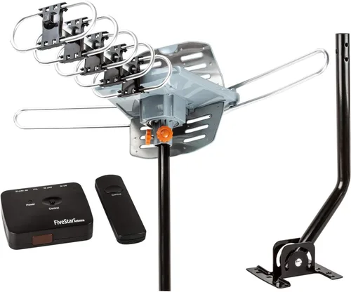 Vista 8 de Antena de TV para exteriores Five Star HDTV de 150 millas de largo alcance – Antena de TV giratoria de 360° con amplificador, salida de TV dual