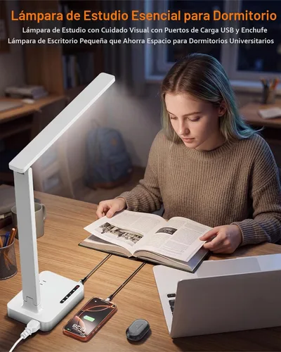 Vista 5 de cozoo - Lámpara de escritorio LED para dormitorio, oficina, USB-C, toma de CA, luz de lectura, color blanco